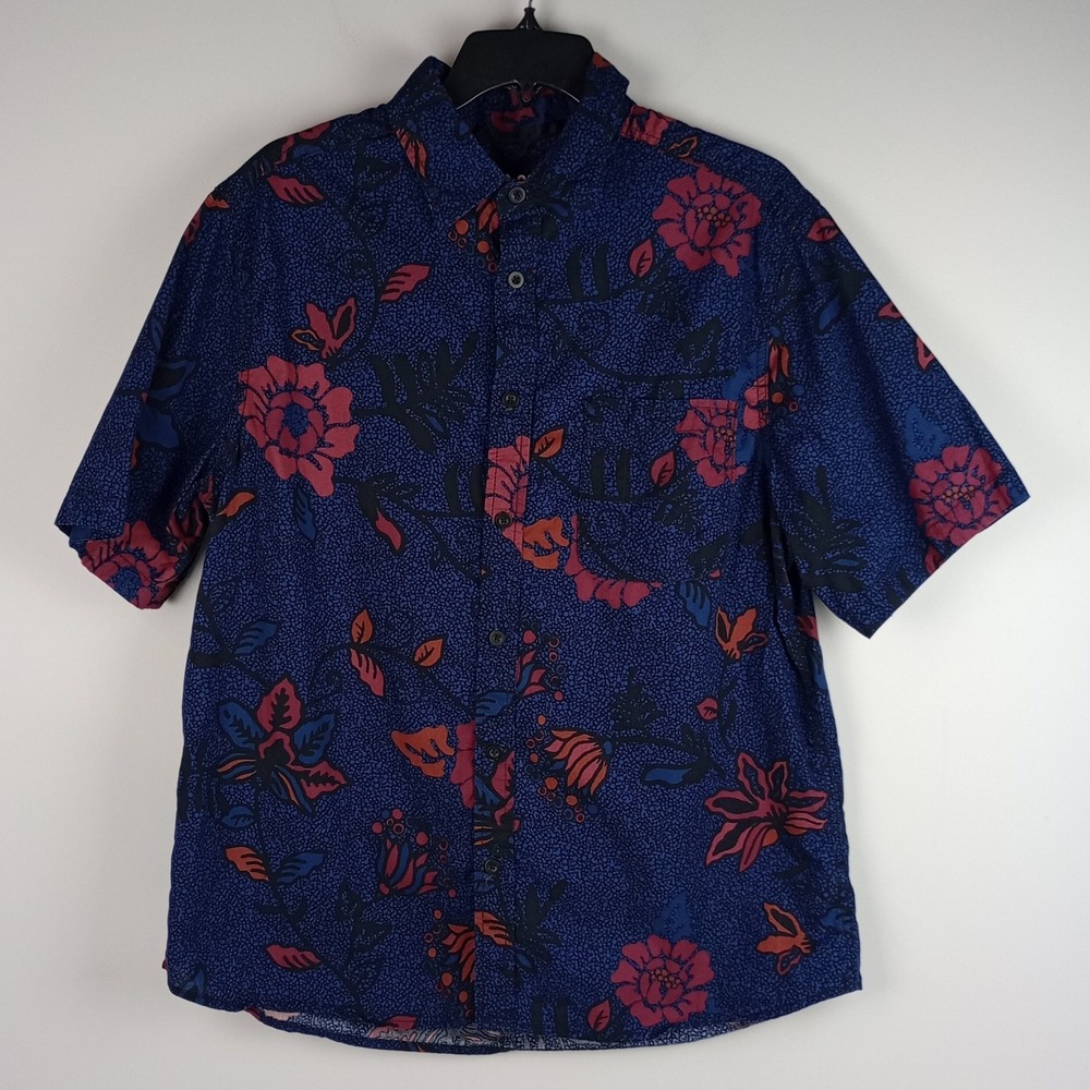 Mossimo Supply Co Mens L Blue Floral Short Sleeve Button Down Casual Shirt